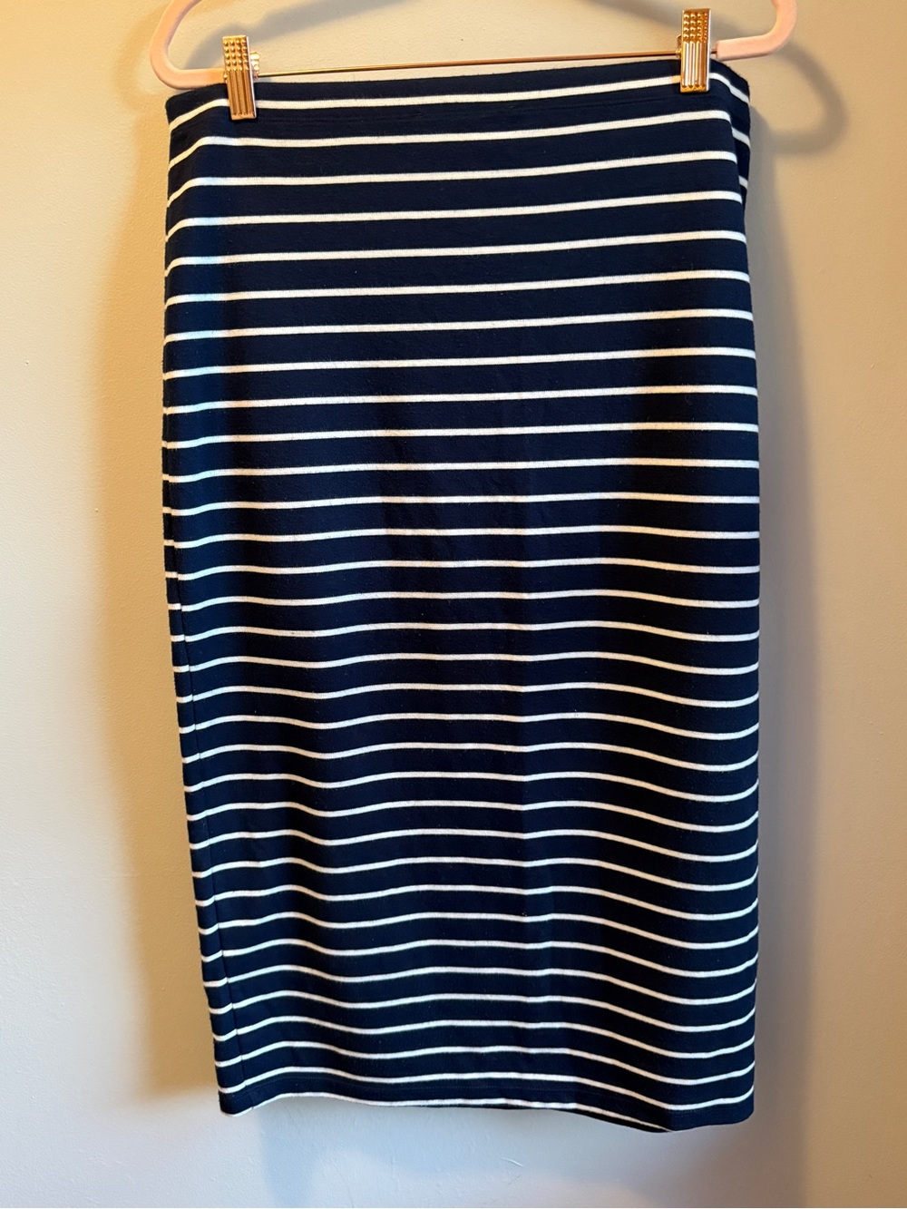 Max Studio Navy and White Striped Pencil Skirt